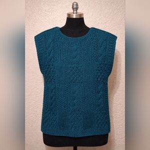 Pure Eclipse Teal Cable Knit Sweater Vest | Size S | Chunky Knit Cozy Layering